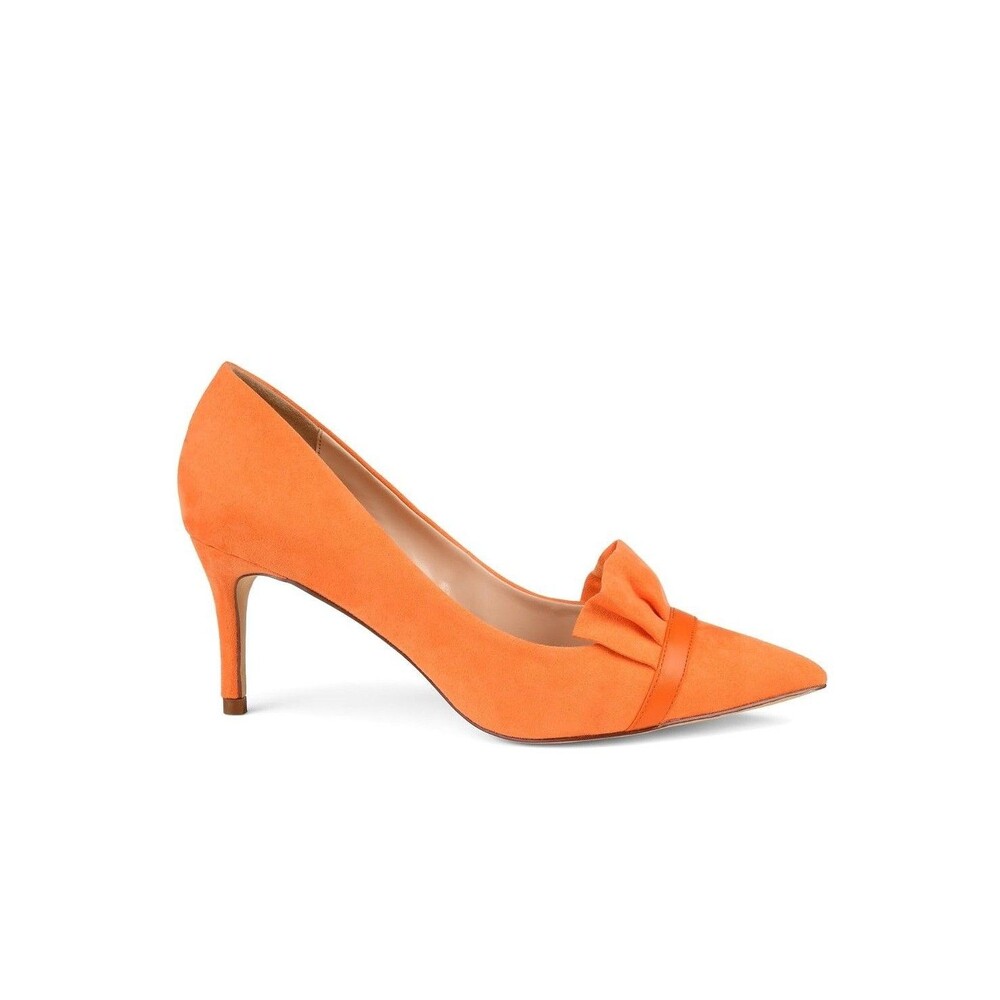 Journee Collection Womens 12 M Orange Marek Ruffle Pointed Toe Heels NIB KE6